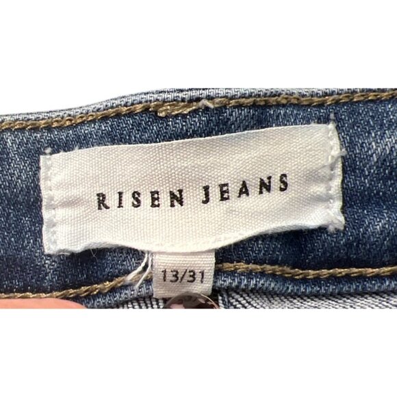 Risen SALT TREE Jeans Mid Rise Straight RDP5302 Distressed Denim Frayed Hem 13 - Picture 5 of 11